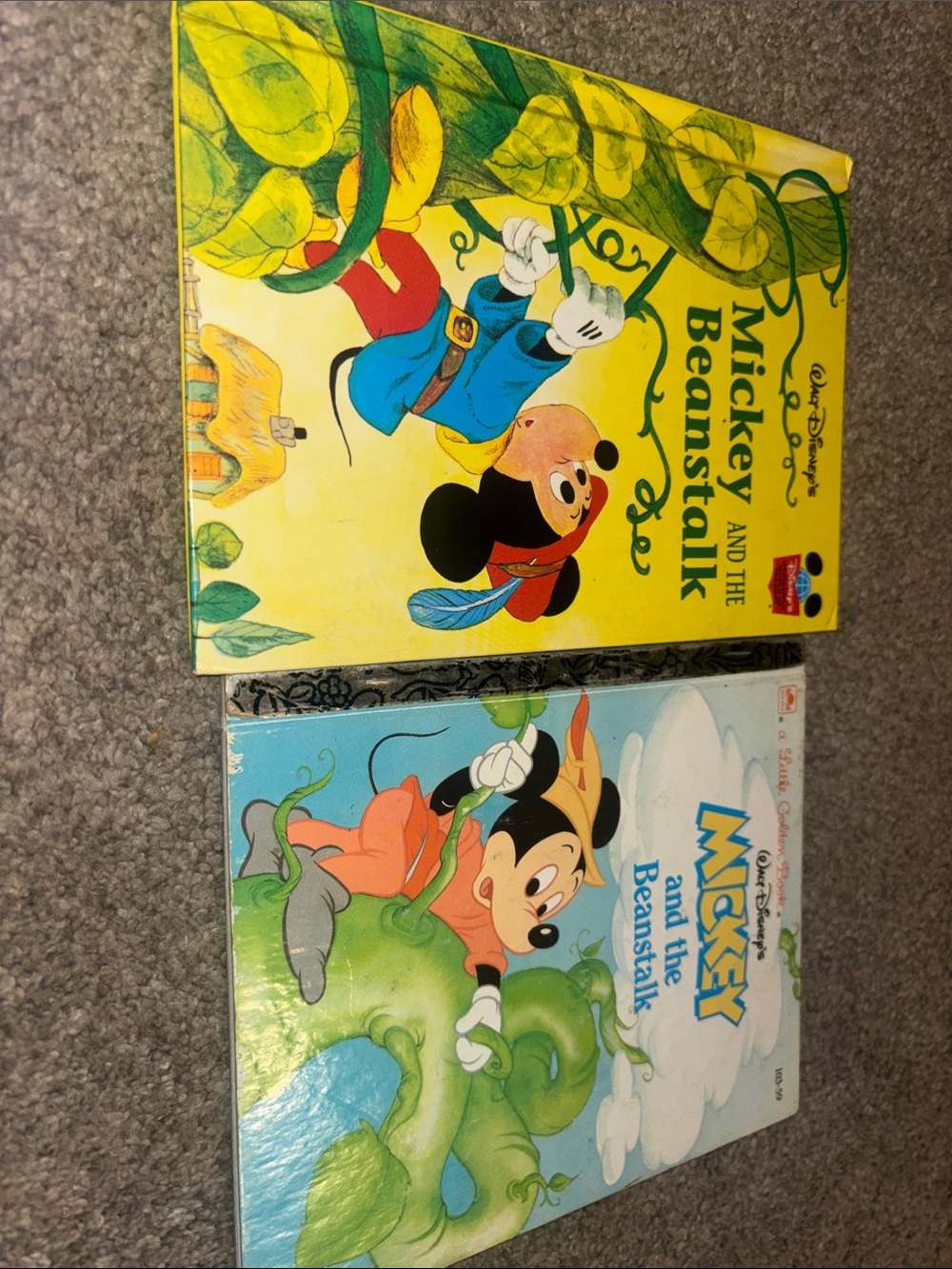 Vintage 1973- Disney Mickey and the Beanstalk Storybooks - Yellow & Blue Covers
